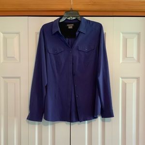 ExOfficio Navy Blue Long Sleeve Button Down Blouse